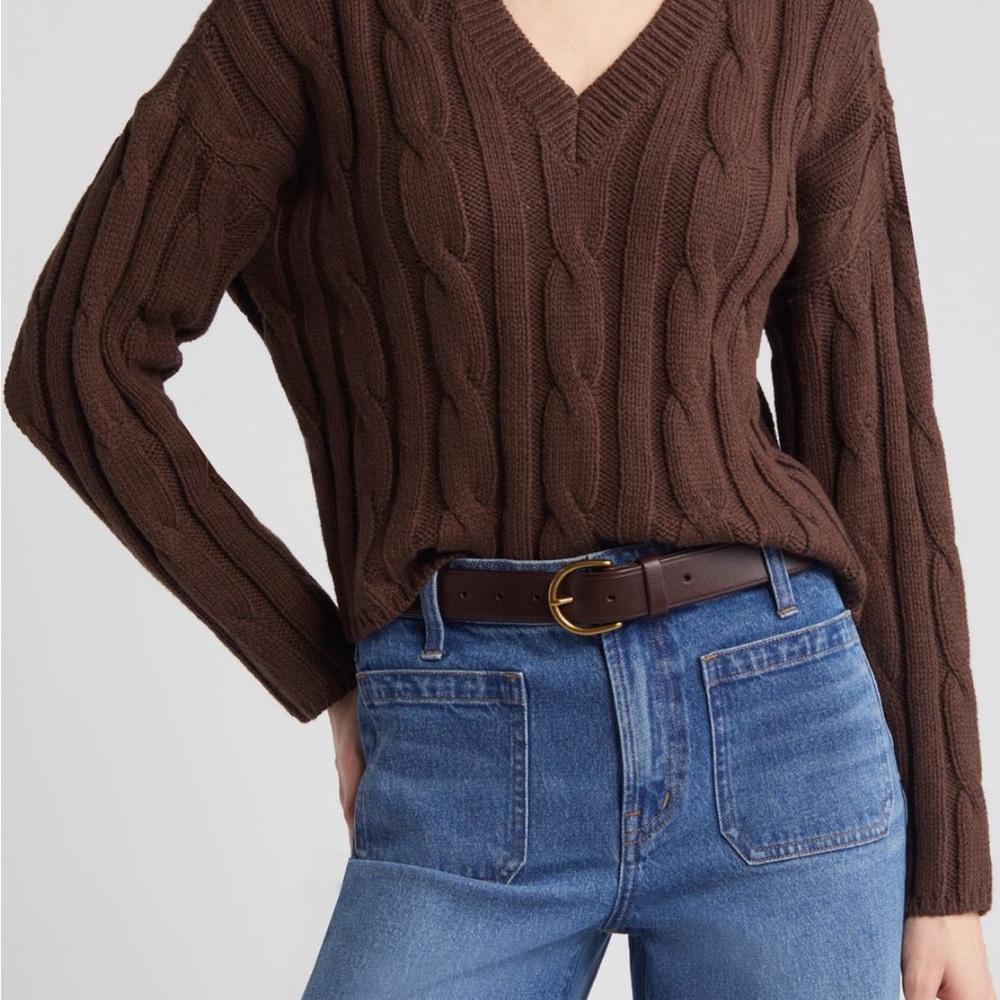 Madewell Cropped Brown Cable Knit Sweater
